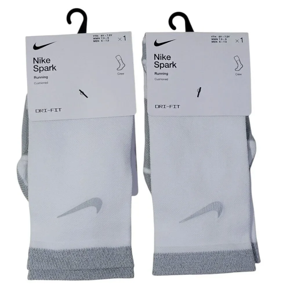 Nike Spark‎ Cushioned Running Crew Socks Women 7.5-9 Men 6-7.5 Yth 6Y-7.5Y 2Pair